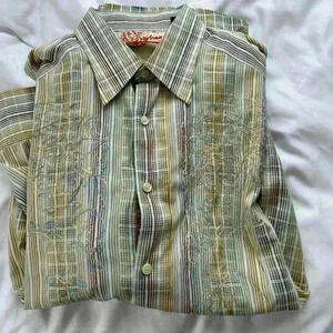 Robert Graham Mens Shirt Large Multicolored Stripes Embroidered‎ 100% Cotton